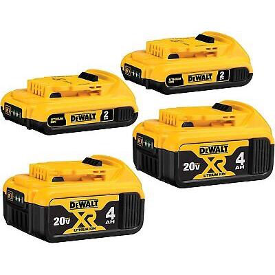 DEWALT 20V MAX Battery, 2 Ah and 4 Ah, 4-Pack, Fuel Gauge LED Charge...