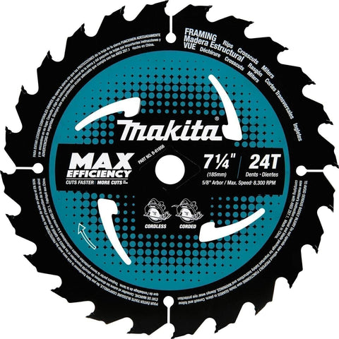 Makita B-61656 7-1/4" 24T Carbide-Tipped Max Efficiency Circular Saw Blade, Fram