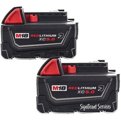 Milwaukee 48-11-1850R M18 18V 5Ah XC Extended Capacity Resistant Battery 2 Pack,