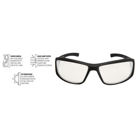 Edge XB146 Brazeau Wrap-Around Safety Glasses, Anti-Scratch, Non-Slip, UV 400, Military Grade, ANSI/ISEA & MCEPS Compliant, 5.04" Wide, White Frame/Smoke Lens