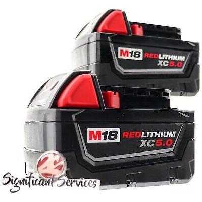 (2) GENUINE 18V Milwaukee 48-11-1850 5.0 AH Batteries M18 XC18 48-11-1852 NEW