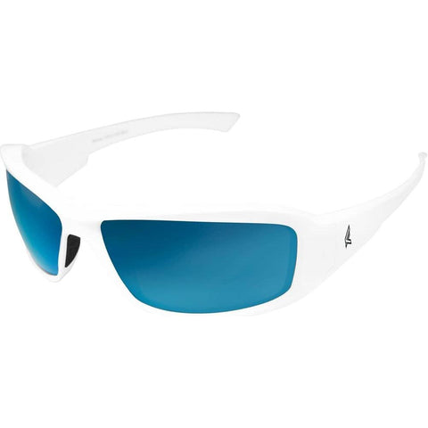 Edge TXBAP248 Brazeau Torque Polarized Wrap-Around Safety Glasses, Anti-Scratch, Non-Slip, UV 400, Military Grade ANSI/ISEA & MCEPS Compliant, 5.04" Wide, White Frame / Aqua Precision Blue Mirror Lens