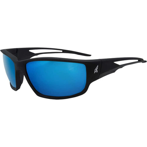 Edge SK118 Kazbek Wrap-Around Safety Glasses, Anti-Scratch, Non-Slip, UV 400, Military Grade, ANSI/ISEA & MCEPS Compliant, 5.04" Wide, Black Frame / Blue Mirror Lens