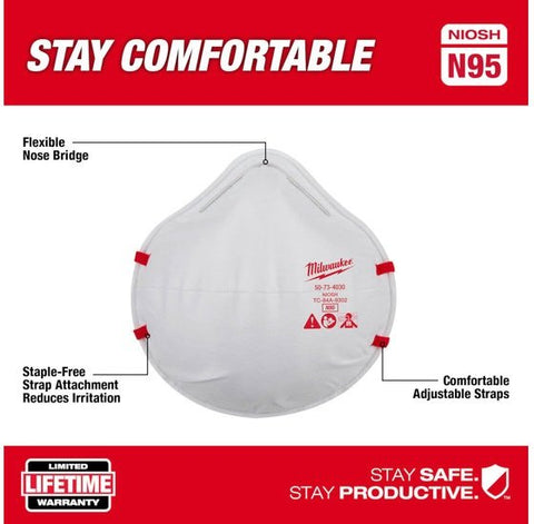 Milwaukee 48-73-4034 N95 Respirator Unvalved 10 pk