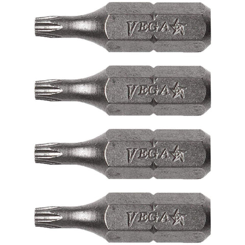 VEGA T8 TORX Security Bits. Professional Grade ¼ Inch Hex Shank TORX T-8 S2 Steel 1" Security Bits. 125TT08A-4 (Pack of 4)