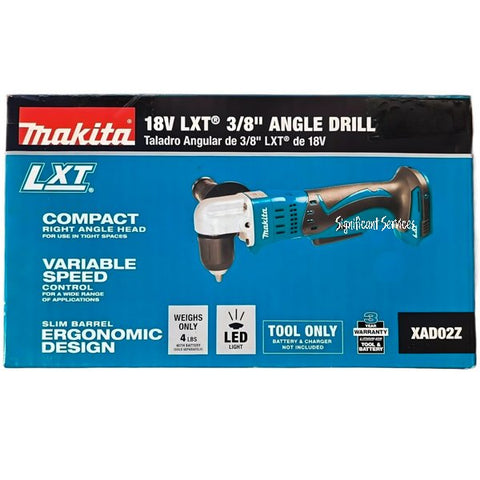 Makita XAD02Z 18V LXT Lithium-Ion Cordless 3/8" Angle Drill, Tool Only