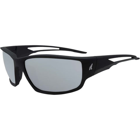 Edge SK117 Kazbek Wrap-Around Safety Glasses, Anti-Scratch, Non-Slip, UV 400, Military Grade, ANSI/ISEA & MCEPS Compliant, 5.04" Wide, Black Frame / Silver Mirror Lens