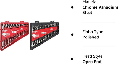 Milwaukee Wrench Sets Metric 8mm-22mm SAE 1/4"-1" 48-22-9415 48-22-9515