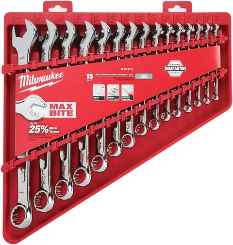 Milwaukee Wrench Sets Metric 8mm-22mm SAE 1/4"-1" 48-22-9415 48-22-9515