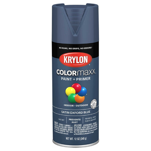 Krylon K05571007 COLORmaxx Spray Paint and Primer for Indoor/Outdoor Use, Satin Oxford Blue, 12 Ounce (Pack of 1)