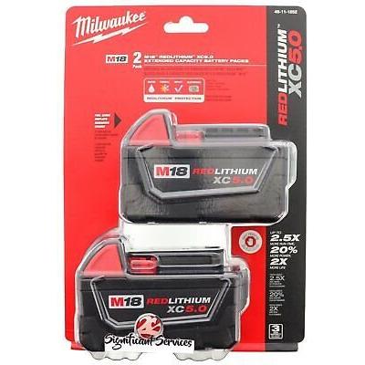 Milwaukee 48-11-1850 2 Pack M18 18V Lithium-Ion Battery 48-11-1852