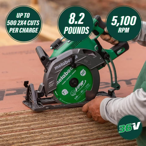 Metabo HPT 36V Cordless 7-1/4" Rear Handle Circular Saw, 500 Cuts Per Charge, Lightweight at 8.2 Lbs