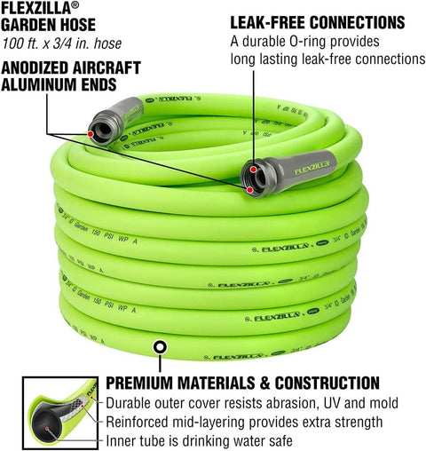 Flexzilla HFZG6100YW-E Garden Hose 3/4" x 100' Heavy Duty Lightweight Drinking Water Safe