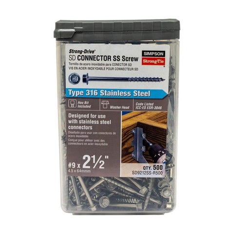 Simpson Strong Tie SD9212SS-R500#9x2-1/2 in. 316 Stainless Steel Hex Drive...