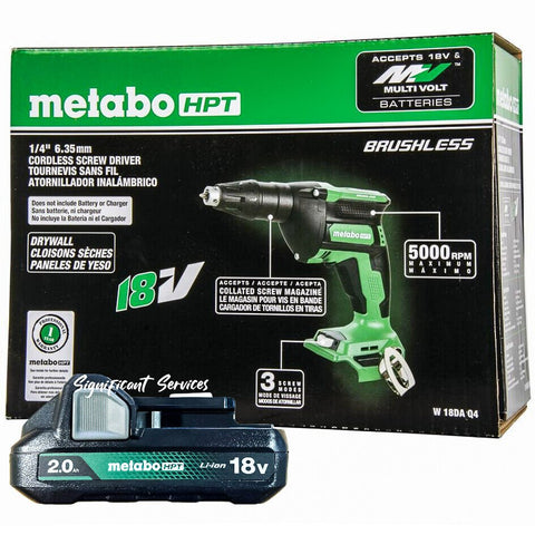 Metabo HPT 18V MultiVolt Cordless Drywall Screw Gun W18DAQ4M BSL1820 2.0 Ah Batt