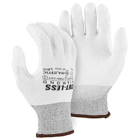 Majestic 37-3435 White Cut-Less Diamond Seamless Knit Glove PU Palm Large