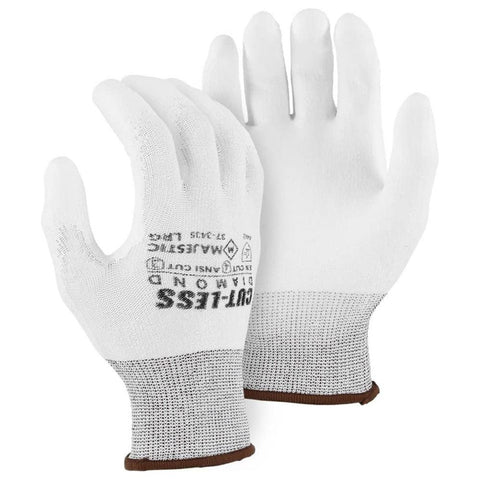 Majestic 37-3435 White Cut-Less Diamond Seamless Knit Glove with Polyurethane Palm Coating Cut Resistant Gloves, X-Large, 1 Pair