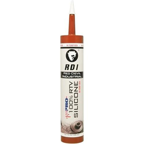 Red Devil 08090I RD PRO 100% Heat Resistant RTV Silicone Sealant, A Water-Proof and Weatherproof Adhesive For High-Heat Use, 10.1 oz. Tube, Red, 12-Pack