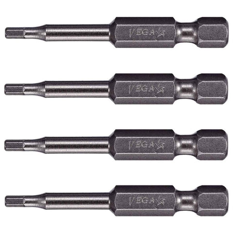 VEGA 9/64" Hex Power Bits. Professional Grade ¼ Inch Hex Shank 9/64", 2 Inch Power Bits. 150H0964A-4 (Pack of 4)