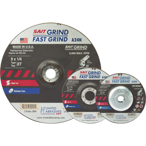 United Abrasives - SAIT 20070 A24N Fast Grinding Wheel 5" x 1/4" x 7/8" Type 27, 25 - Pack - SIGNIFICANTSERVICES.COM