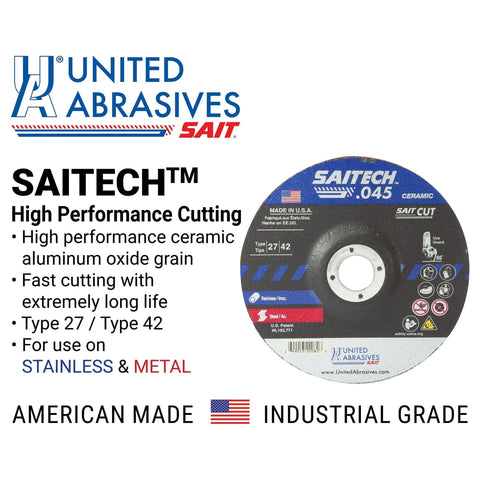 United Abrasives - SAIT 22082 Saitech™ High Performance Cut - Off Wheels (Type 27/Type 42 Depressed Center) 6" x .045" x 7/8", 50 - Pack - SIGNIFICANTSERVICES.COM